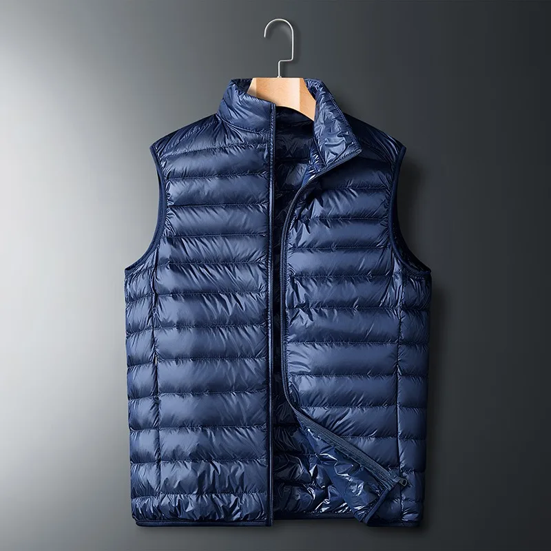 CHUJIE Winter ärmellose Pufferweste Jacke Herren verstaubar weiße Entendaunenweste leichter wasserdichter lässiger Herrenmantel