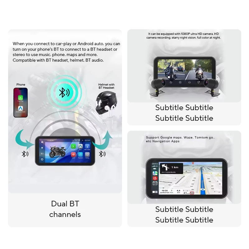 Tragbare 6,25 zoll IP67 Wasserdichte Motorrad GPS Navigation Drahtlose Carplay Android Auto DVR Stick Recorder Moto Monitor WIFI