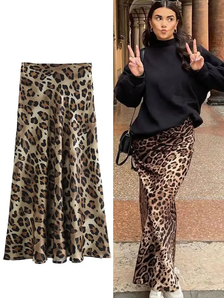HH Gonna longuette a vita alta vintage con stampa leopardata moda donna Gonna longuette casual estiva da donna elegante