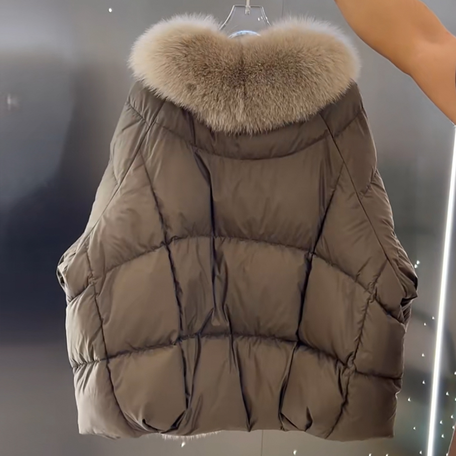 Frauen Winter echte Gänse feder Mantel mit Fuchs Fell kurze natürliche Fuchs Fell Puffer Mantel Luxus Neuankömmling