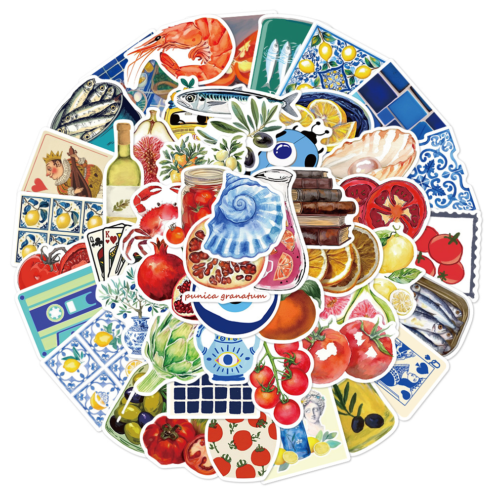 50 stuks Kawaii Mediterrane Tomaat Stickers Laptop Esthetische Graffiti Briefpapier Stickers Kamer Skateboard Waterdichte Scrapbooking