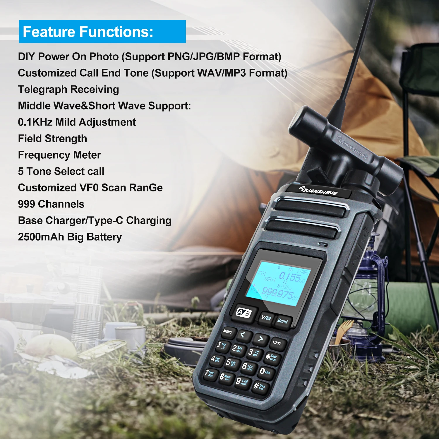 Quansheng TK11(5) Taiko Kong 10W 0.153-1160MHz Short Wave AM/SSB/FM Dual Receiving MW SW 999Ch Scrambler FM Walkie Talkie
