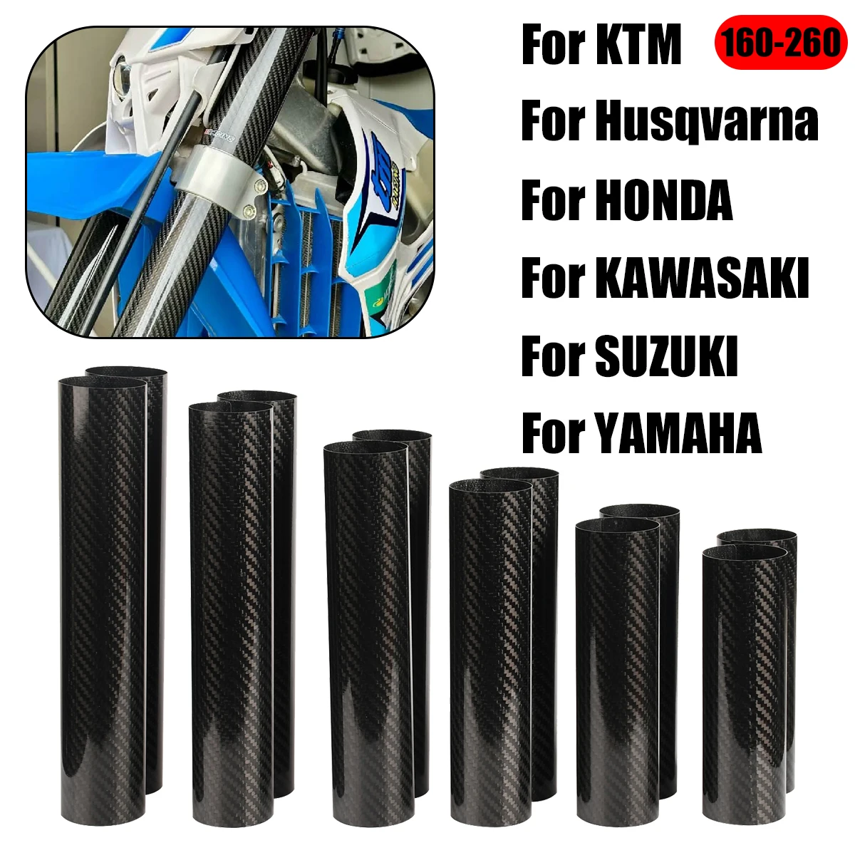 Передняя вилка мотоцикла 160-260 мм, защита из углеродного волокна для KTM Honda Yamaha Kawasaki Suzuki CRF CR YZF EXC SXF XC XCF XCW