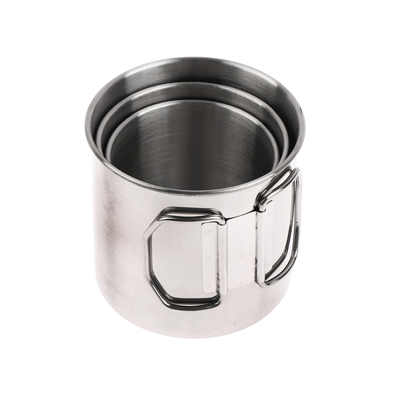 Taza de acero inoxidable con asa plegable, mosquetón portátil, tazas de Camping al aire libre para el hogar, accesorios de Camping al aire libre, 1 ud.