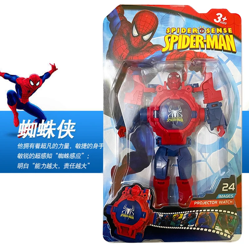 24 รูปแบบการฉายภาพ Spiderman นาฬิกาเด็กของเล่นเด็กการเปลี่ยนรูปหุ่นยนต์โปรเจคเตอร์นาฬิกาอิเล็กทรอนิกส์โรงเรียนคริสต์มาสของขวัญ