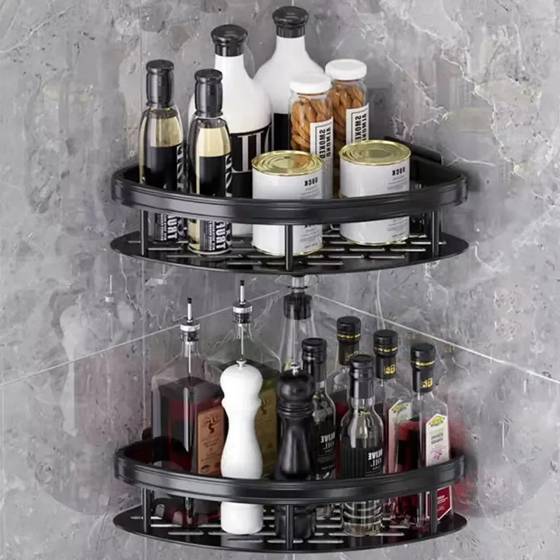 1PC No Drill Wall Mount Bathroom Storage Shelf Corner Shower Rack Organizer with Adhesive