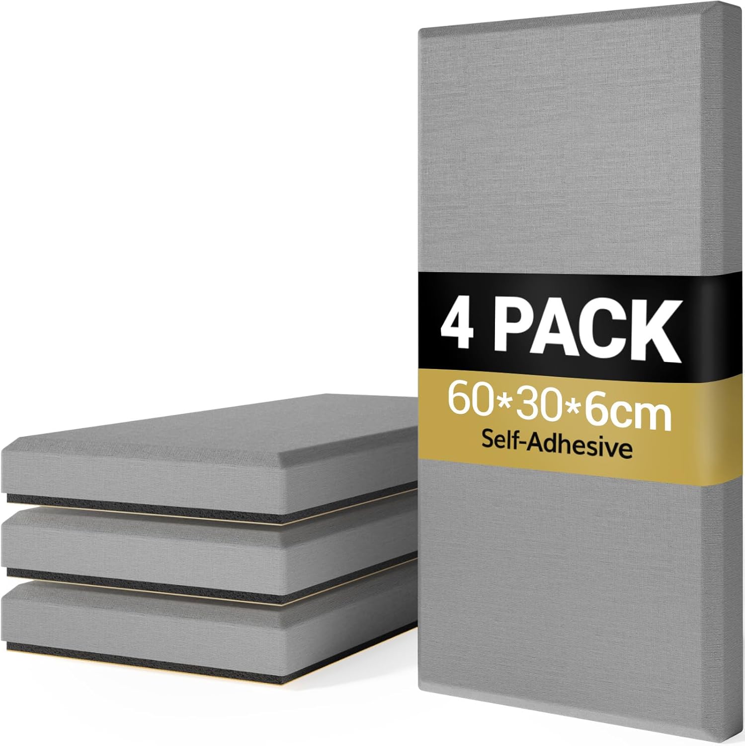 Grande Espuma Acústica Pack 4 Paneles,60*30*6cm,Paneles Acústicos de fibra de vidrio 3D con autoadhesivo completo, pan