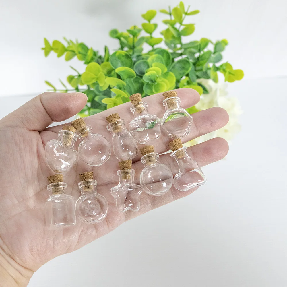 10 Uds. De colgantes de botellas de vidrio pequeñas, botellas bonitas Diy con tarros de corcho, viales para regalos de boda y Navidad