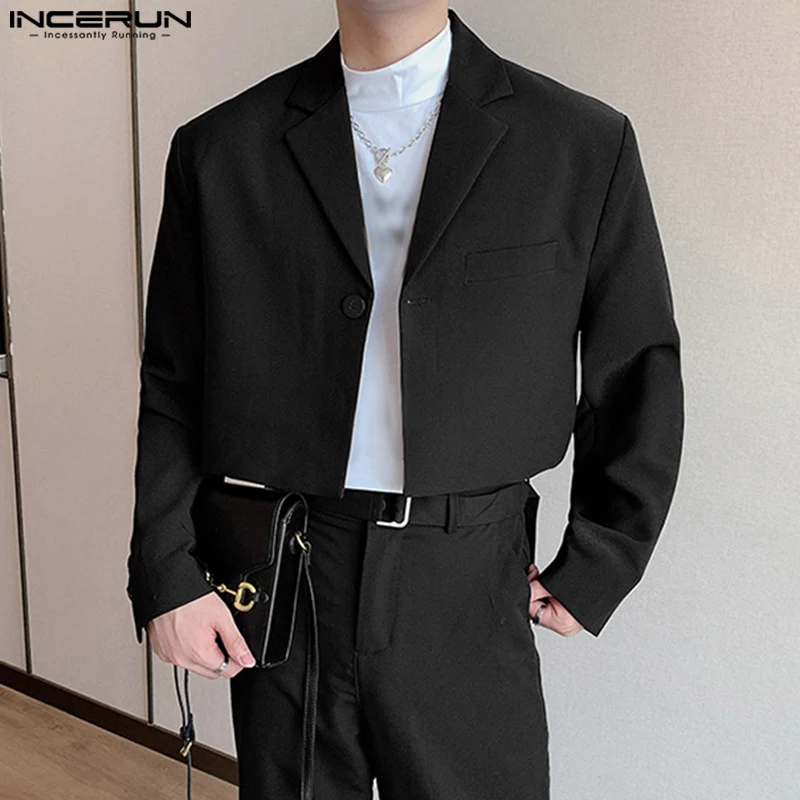 INCERUN-Chaqueta para hombre, ropa de calle de manga larga con solapa de Color sólido, trajes informales con un botón, abrigos cortos de moda para otoño 2023, S-5XL