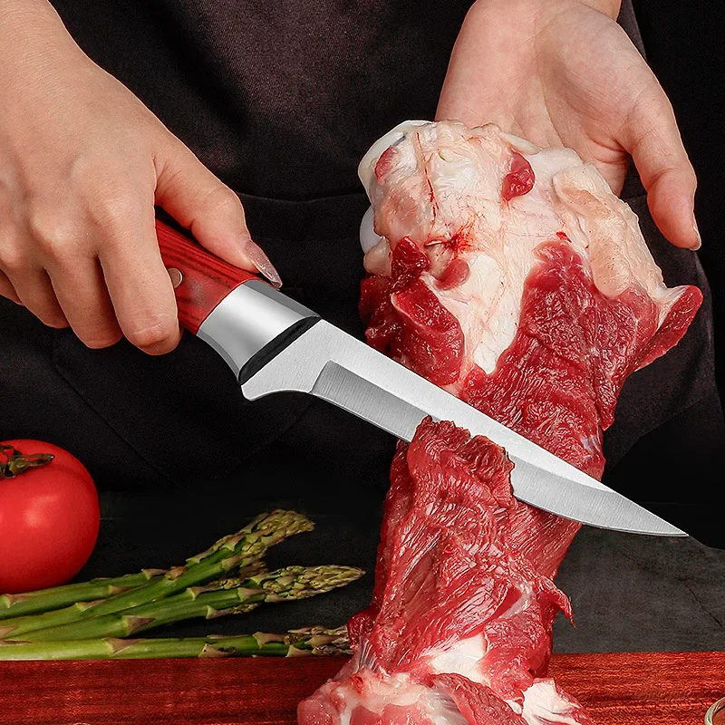 Faca de cozinha em aço inoxidável, cutelo de carne, faca de frutas, ABS Handle, carne de porco Sheep Fish Cutting Knives with Cover