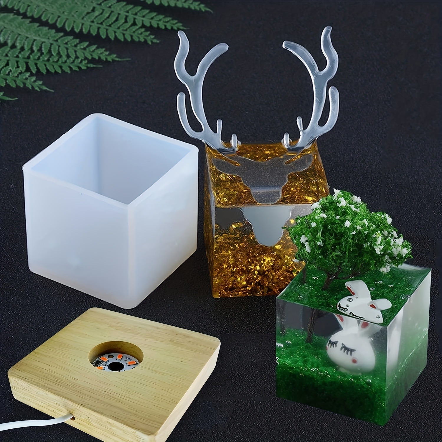 Square Light Resin Mold,led Silicone Molds For Resin,resin Silicone Molds With Wooden Lighted Base Stand For Resin Art