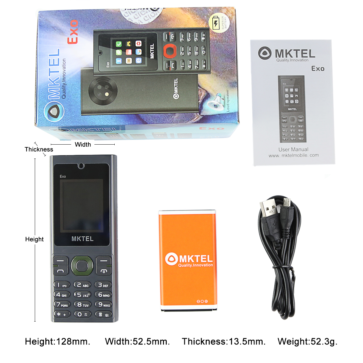 MKTEL EXO Feature Phone Senior Mobile Phone Dual SIM Dual Standby 1.77 "Display GSM MP3 MP4 Radio FM forte torcia altoparlante