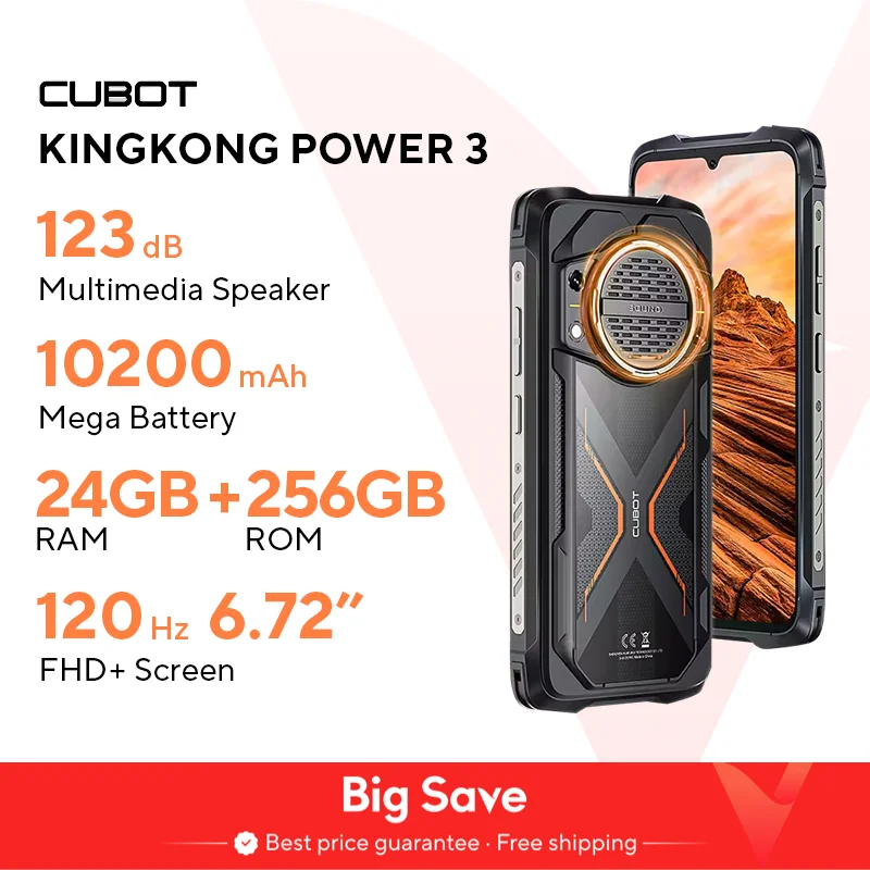 Cubot KingKong Power 3, smartphone Android 14, altoparlante da 123 dB, Helio G99, schermo da 6,72" a 120 Hz, RAM estesa fino a 24 GB, ROM da 256 GB, batteria da 10200 mAh, fotocamera da 100 MP, NFC