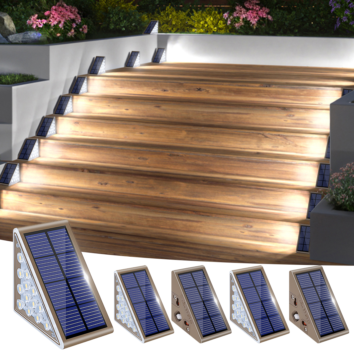 Solar-Stufenleuchten für den Außenbereich, wasserdicht, IP67, automatisches Ein- und Ausschalten, Solarleuchten für Treppen, Terrasse, Hof, Veranda, Haustür, Bürgersteig