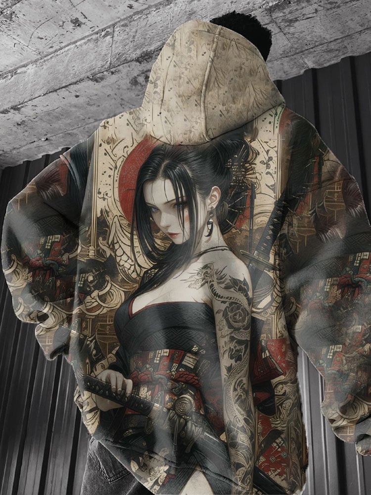 Anime Mädchen zurück Muster Sweatshirt Casual Langarm Kapuzenpullover 3D-Druck Top Mode Übergroße Herren Hoodies