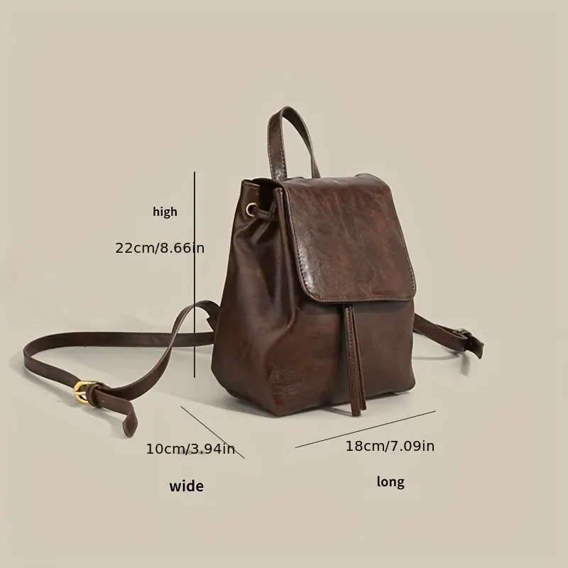 Kleiner Rucksack mit Kordelzug und Klappe für Damen, Mini-PU-Leder, strukturierter Schulrucksack, modische Reise-Pendlertasche, Mädchen-Rucksäcke