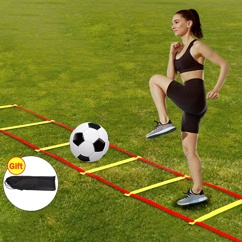 Agility บันไดสายรัดไนลอนฟุตบอลฟุตบอลความเร็วการฝึกอบรมบันไดอุปกรณ์กีฬาฟิตเนสวิ่ง Warm-Up บันไดการฝึกอบรมเครื่องมือ