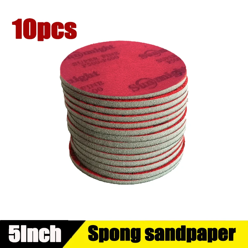 10 Uds. Disco de papel de lija de esponja húmeda seca de espuma de 5 pulgadas flocado herramientas abrasivas de grano 320-2500 para disco de lijado de molienda