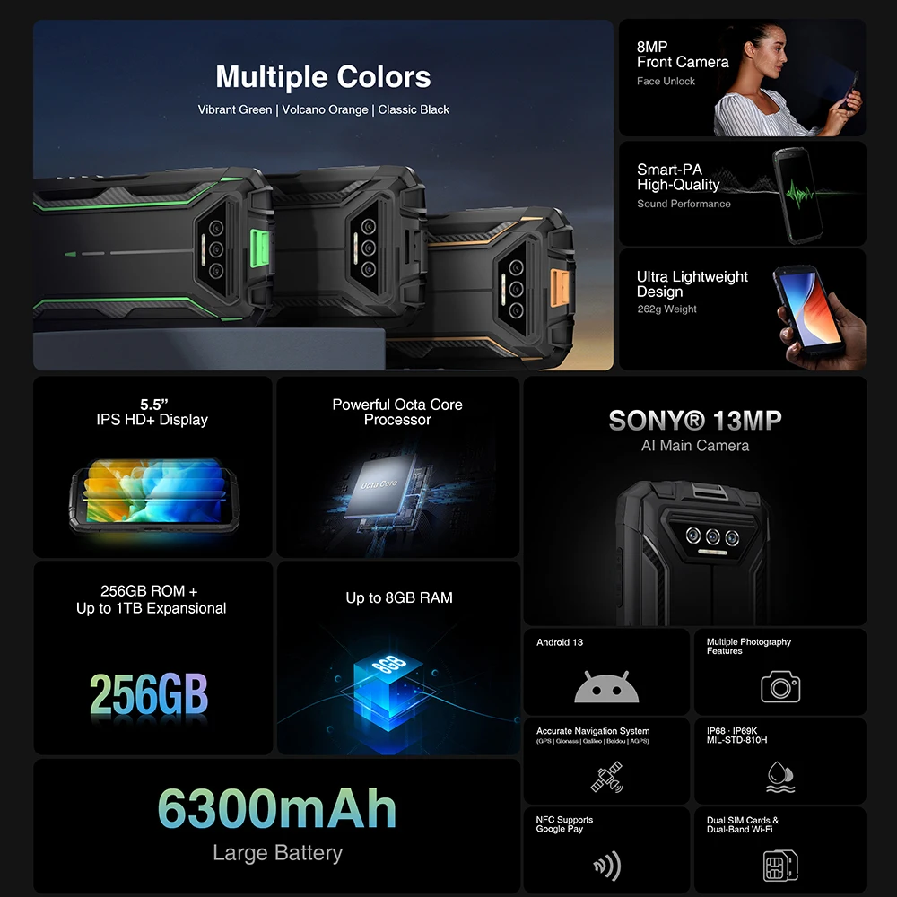 DOOGEE S41 Max 16GB 256GB Smartphone resistente 6300mAh 13MP AI Triple cámara teléfono móvil NFC 4G Android 13 teléfono móvil