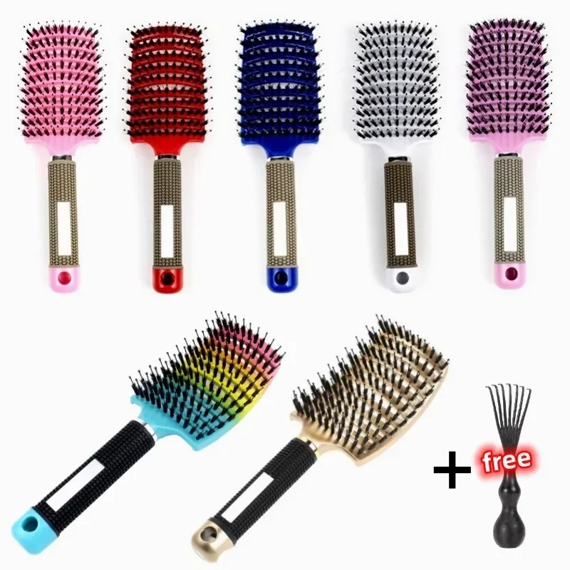 Cepillo para el cabello, cepillo para el cabello exfoliante, cerdas, peine para el cabello rizado húmedo para mujer, herramienta de peinado para salón, especial para pelucas de cabello Real