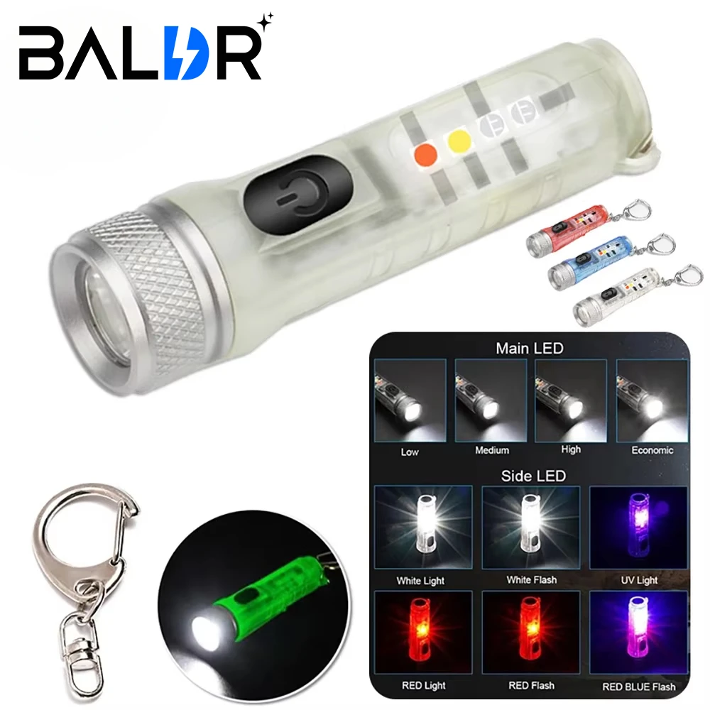 BALDR Multifunktionale Mini-Schlüsselanhänger-Taschenlampen, wiederaufladbare LED-Notfall-Taschenlampe mit magnetischer Fluoreszenz-Außenlaterne