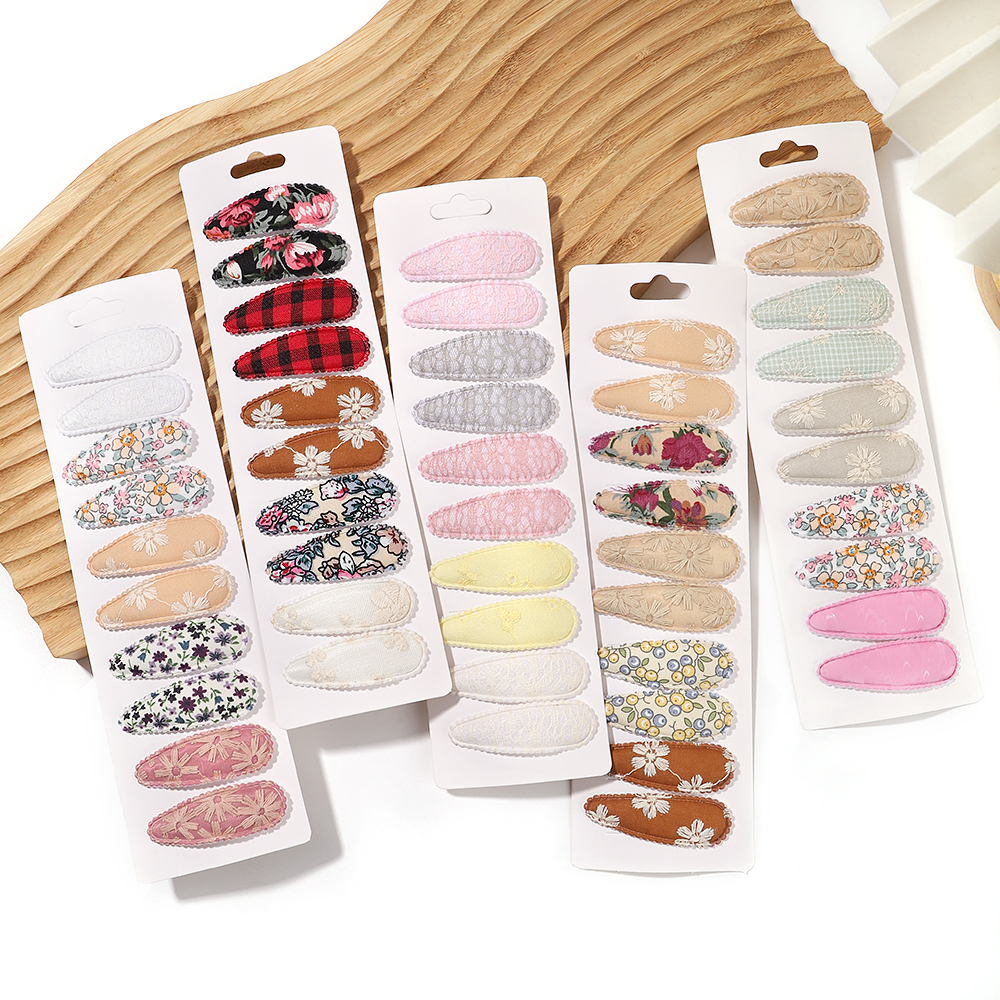 10 pçs/lote grampo de cabelo recém-nascido impressão liga algodão arco snap conjunto tecido xadrez grampos de cabelo meninas crianças headwear acessórios para o cabelo do bebê