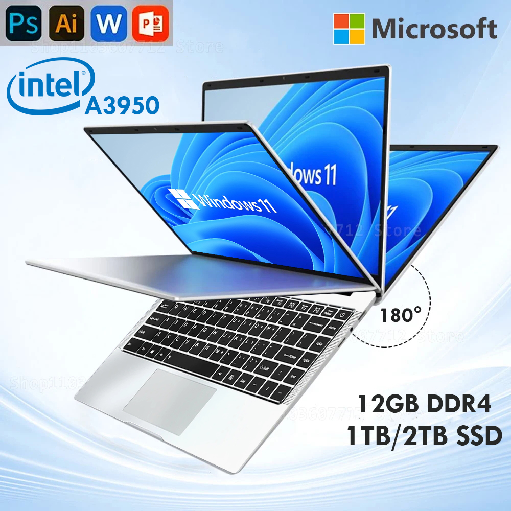 Xiaman Laptop-Computer Windows 11 Pro Intel Atom A3950 Quad-Core 2025 Notebook-PC 12 GB RAM 1 TB 2 TB SSD 1920 * 1080 Bürocomputer