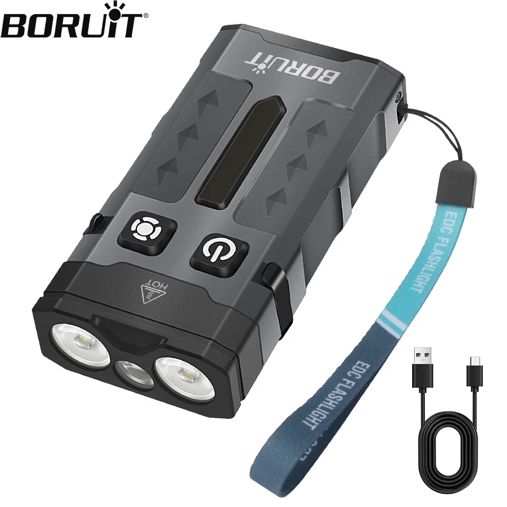 BORUiT EV20 EDC Flashlight LED Keychain Light RGB Light 1100LM Type-C Rechargeable Mini Torch Outdoor Camping Pocket Lantern
