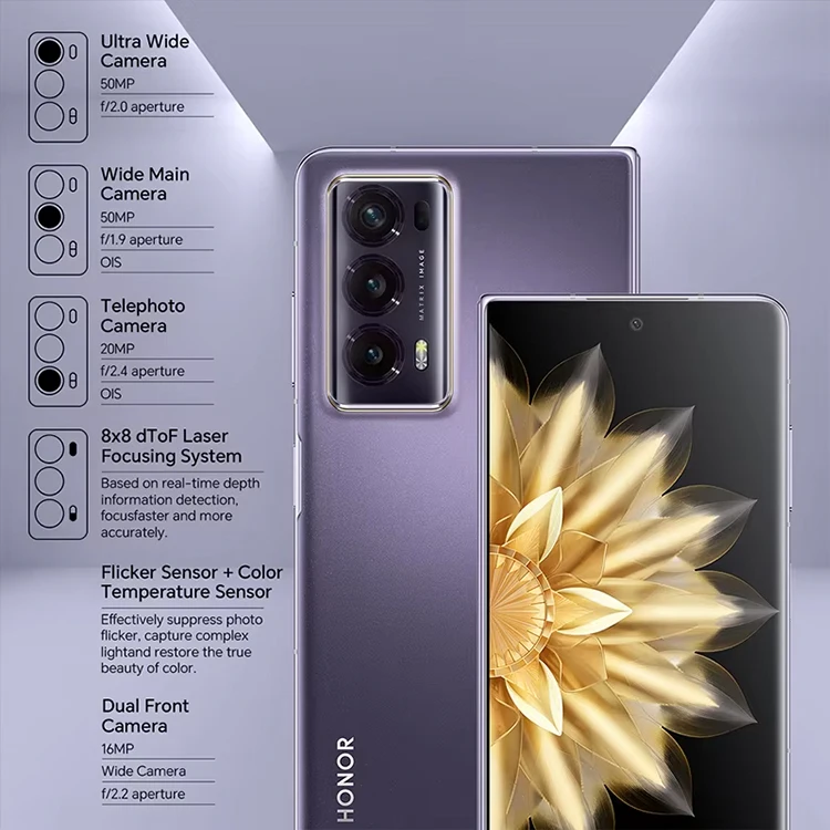 ทุกรุ่น Honor V2มายากลพับได้5G ltpo OLED 120Hz จอแสดงผล7.92 "กล้องหลัง50MP Snapdragon 8 + Gen 2 5000mAh 66W NFC
