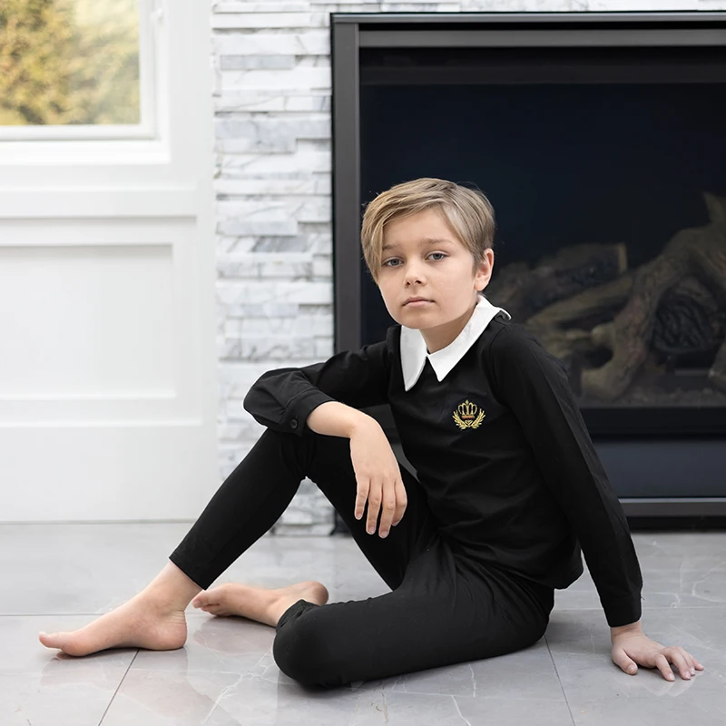 Ali Plus SS25 Shabbos pijama branco e preto meninas meninos bebê criança lounge robe com coroa vermelha bordada