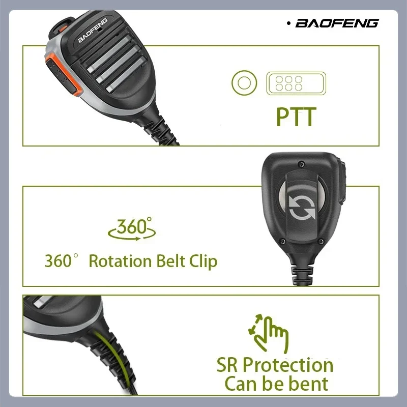 Baofeng PTT wodoodporny głośnik Walkie Talkie mikrofon radiowy Keenwood 2-pinowy mikrofon ręczny do UV-9R UV-5R UV-82 UV16 888S