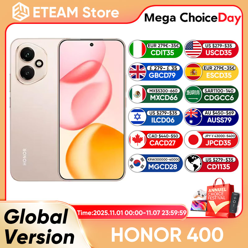 2025 nueva versión Global HONOR 400 5G Smartphone Snapdragon 7 Gen 3 6,55 ''120Hz pantalla AMOLED 6000mAh 80W superccarga eSIM IP66