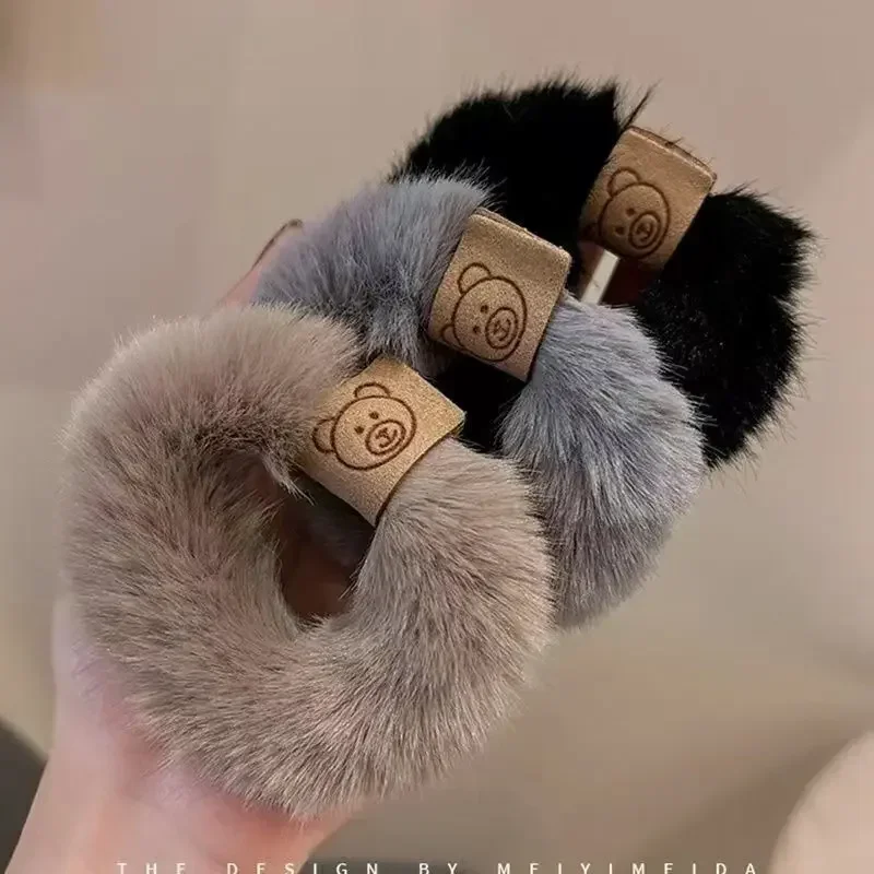 Parche de felpa para otoño e invierno, anillo de toalla de oso, lazo para el cabello, accesorios para el cabello de estilo coreano, diadema gruesa, cuerda para el cabello de alta elasticidad