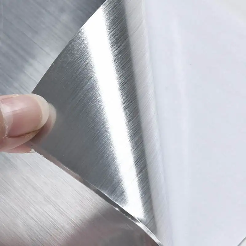 Pegatina de pared autoadhesiva de Oro pulido, espejo de imitación de Metal de acero inoxidable, pegatina para puerta de armario de refrigerador reacondicionada