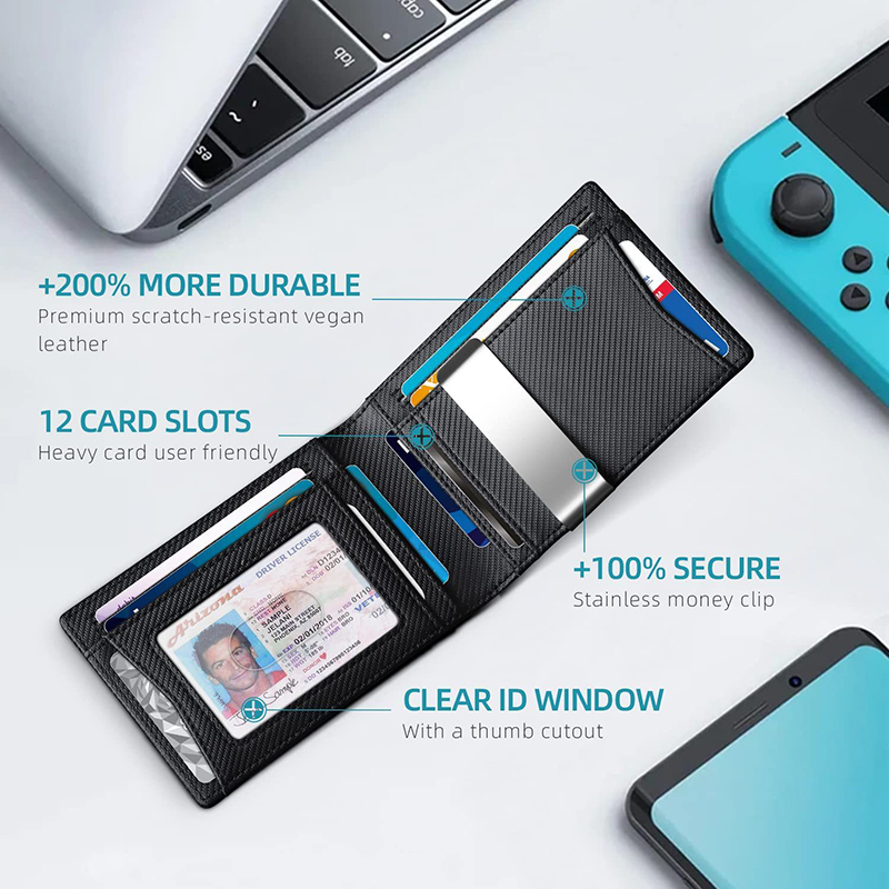 Portafogli da uomo di lusso in fibra di carbonio Rfid Porta soldi Porta carte da uomo sottile e sottile Portafoglio per uomo Piccola borsa corta da uomo Vallet Billfold