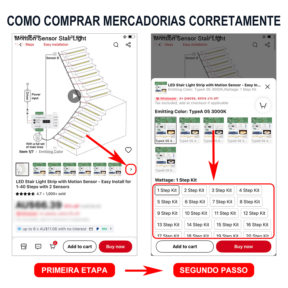 1-40 passos led tira de luz da escada sensor de movimento escadas led luz de tira com 2 sensor fácil instalação tira de luz da etapa da escada