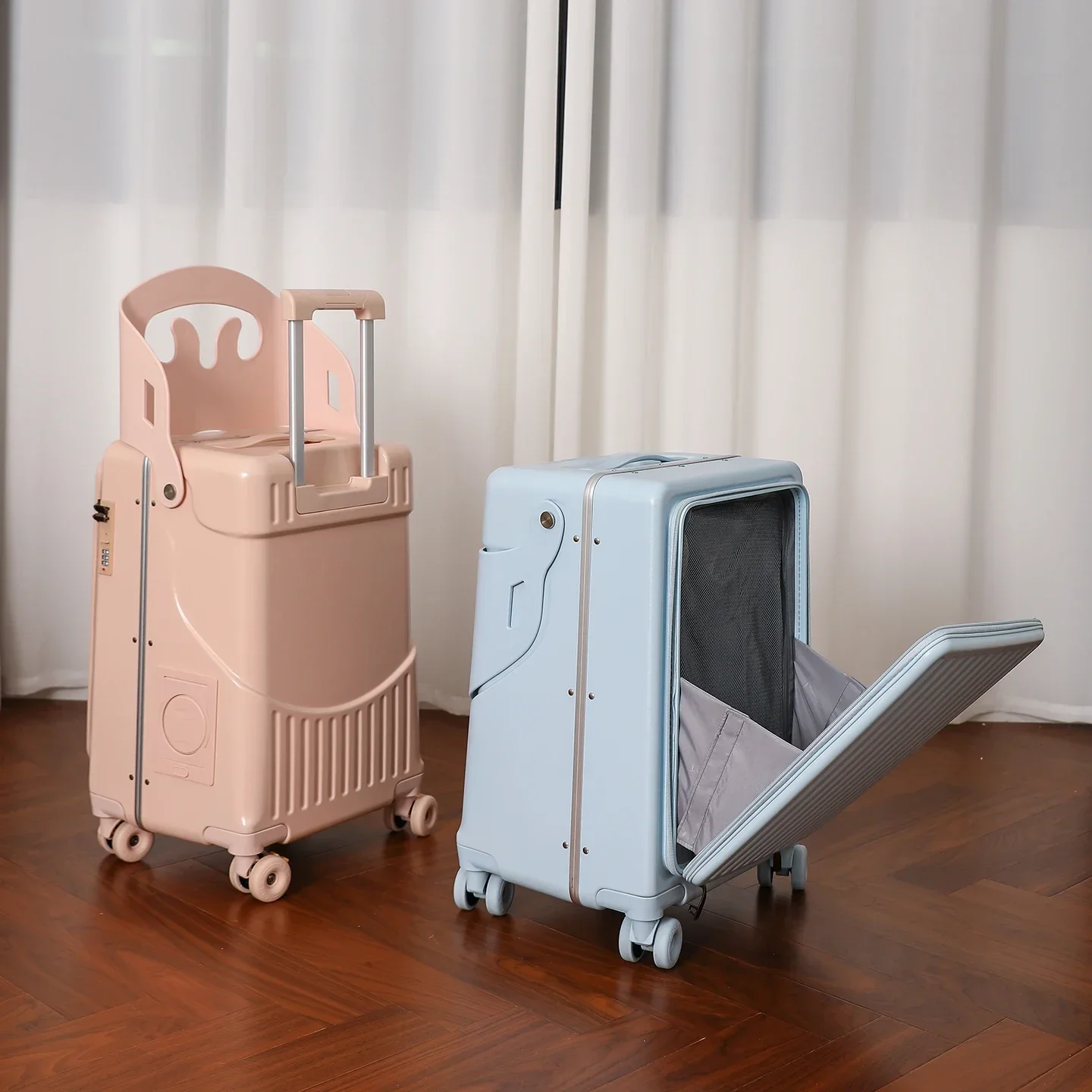 Bunnyfly criança mãe mala com assento para crianças pode sentar-se para andar carrinho de bagagem do bebê viagem carry case multifuncional embarque