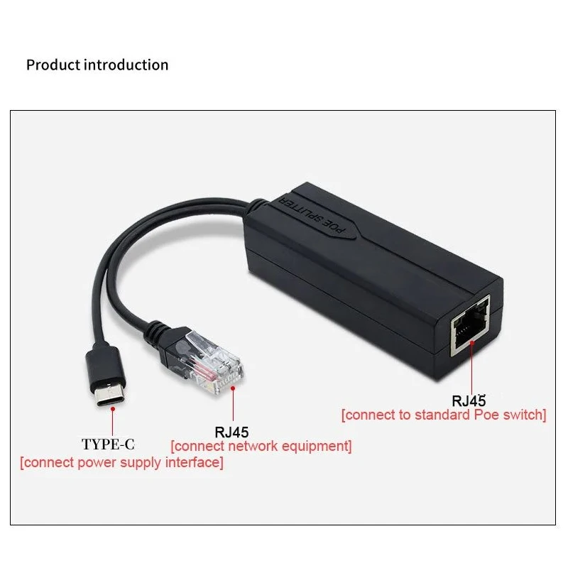 POE Splitter 48V to 5V Micro USB tpye-C 100Mbps and1000Mbps Gigabit POE Camera Injector Power Supply for Huawei Hikvision