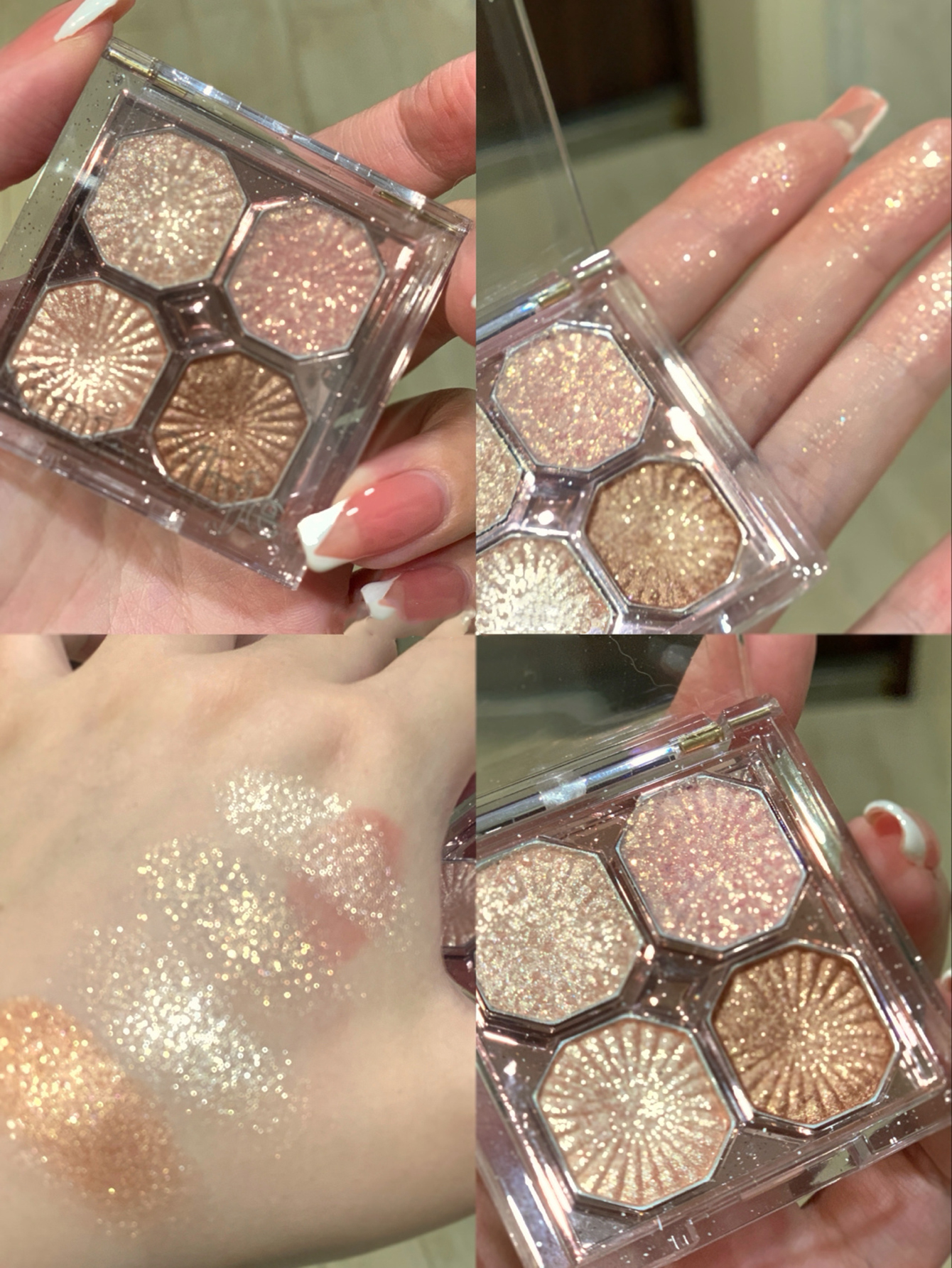 DIKALU-Glitter Gem Eyeshadow Tray, Glitter, Matte, Fácil de Remover Maquiagem, Diariamente, 4 Cores