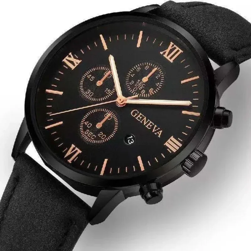1 reloj de cuarzo negro Para Hombre, reloj con esfera romana, reloj de cuarzo con fecha redonda a la moda Para deportes, Relojes Para Hombres