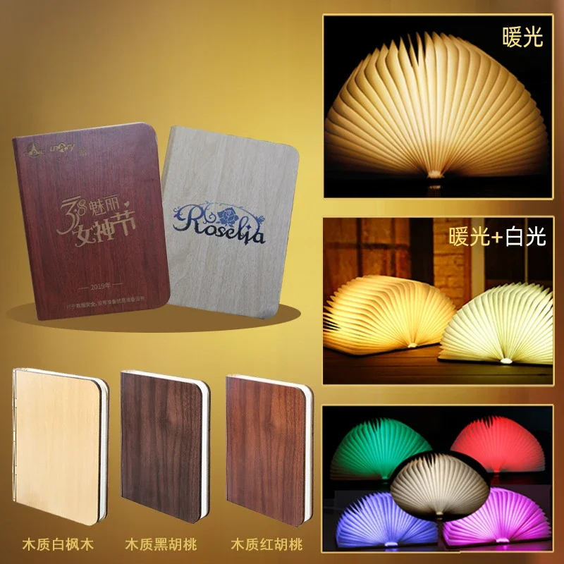 Luz LED nocturna creativa plegable 3D, Color RGB, recarga USB, luz de libro de madera, decoración, lámpara de mesa de escritorio para dormitorio, regalo de cumpleaños para niños