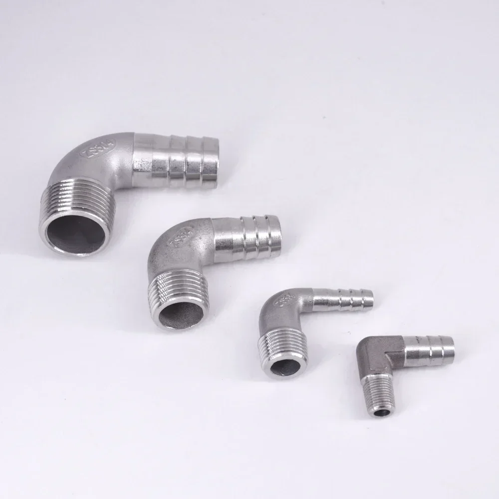 1/8 "1/4" 3/8 "1/2" 3/4 "1" -2 "BSPT macho 6 8 10 12 14 15-60mm codo de lengüeta de manguera 90 grados 304 conector de instalación de tubería de acero inoxidable