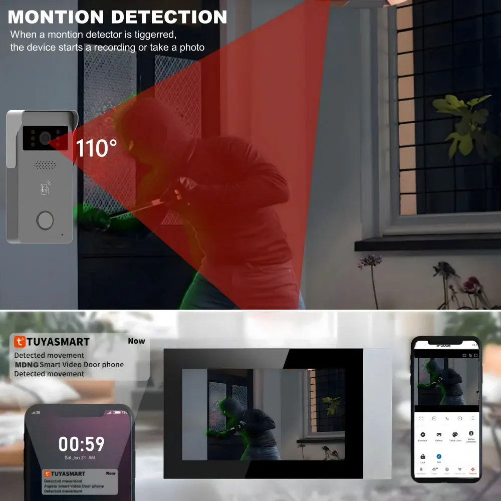 New 2 Wire Video Intercom Video Door Phone Smart Home Tuya Wifi 1080P 2pcs 7'' Color Touch Screen Doorbell Door Security System