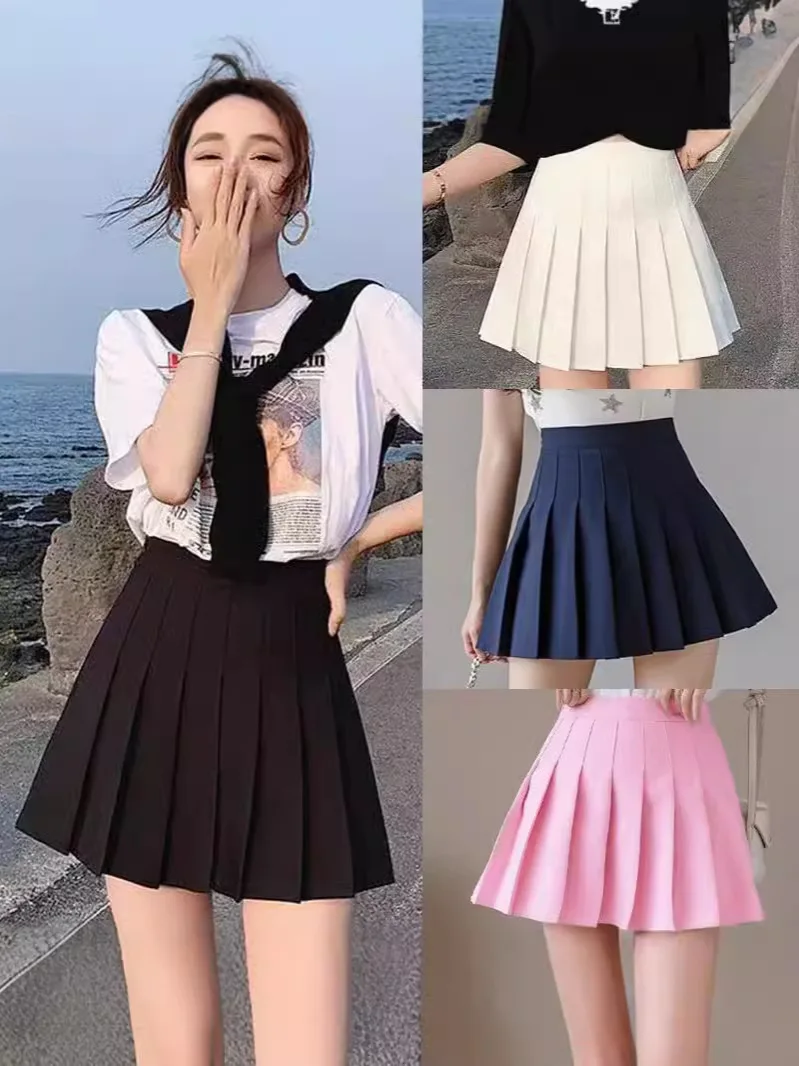 Gonna a pieghe da donna stile preppy a vita alta minigonna a trapezio gonna da ragazza scolastica gonna uniforme JK gonna a pieghe nera taglie forti
