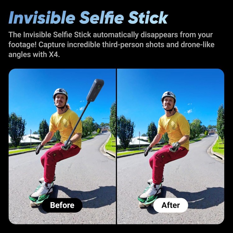 X4 Standard Bundle - Waterproof 8K 360 Action Camera, 4K Wide-Angle Video, Invisible Selfie Stick Effect, Removable