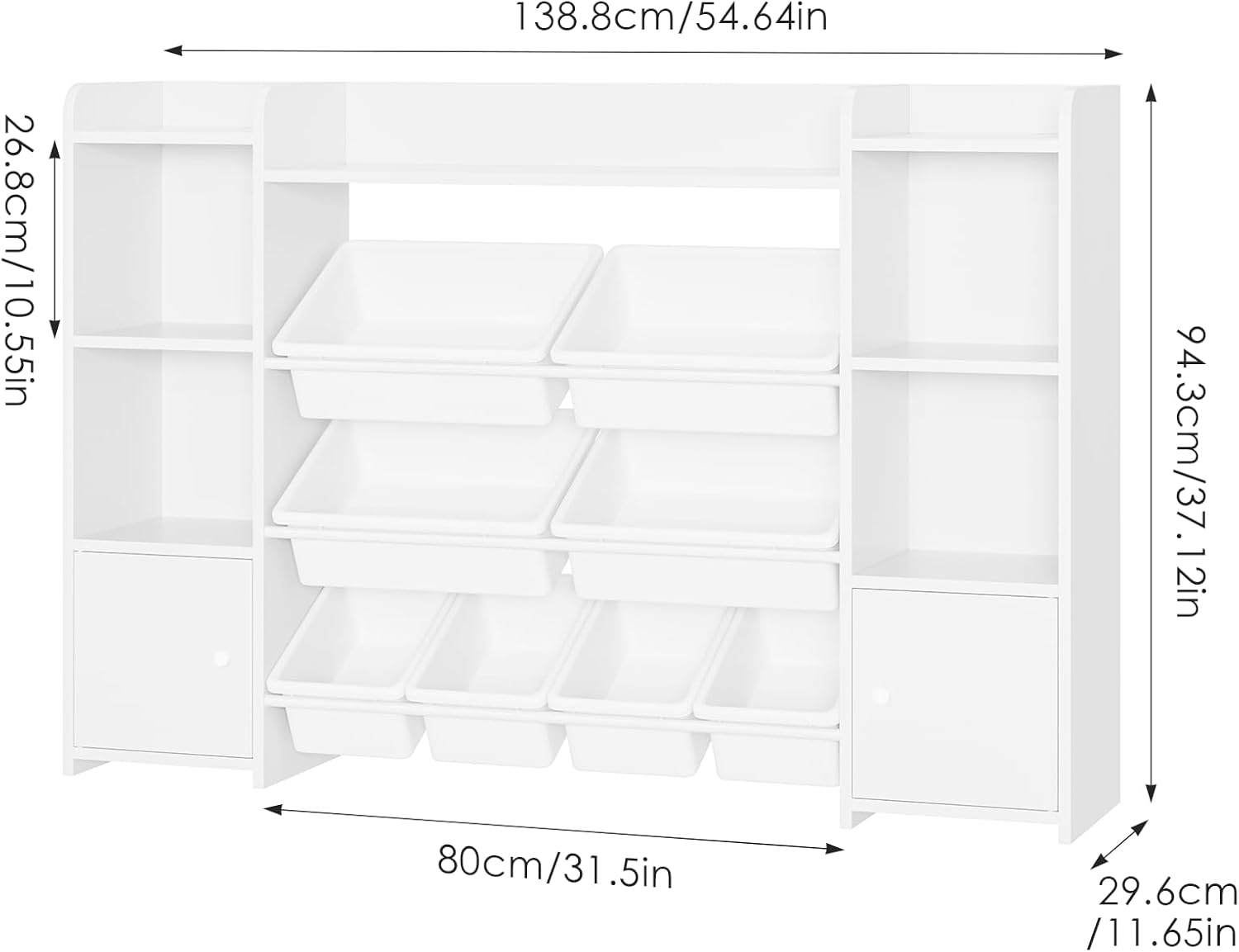 Fotosok 55''Large Toy Storage Organizer With 8 Toy Bins, Toy Organizers And Storage With Shelf And 6 Storage Cubbies, Bookshelf