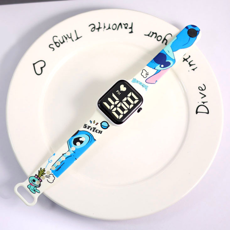 Sanrio Hello Kitty Cartoon bedruckte Knopf-LED-Elektrouhr, Teenager-Mode, Persönlichkeit, Stich, bedruckt, quadratische elektronische Uhr
