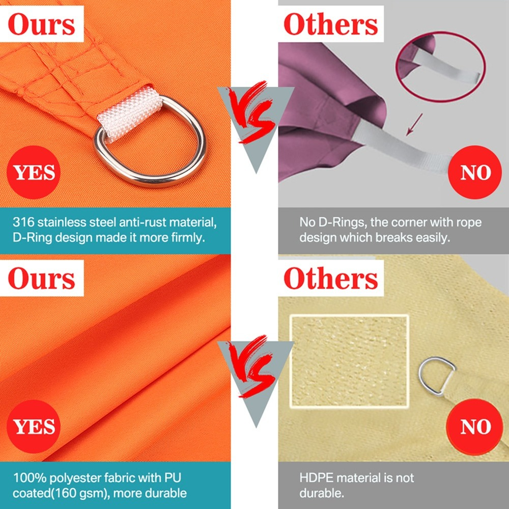 Vela de sombra rectangular cuadrada impermeable 420D, toldo de piscina para jardín al aire libre, refugio solar para acampar y senderismo