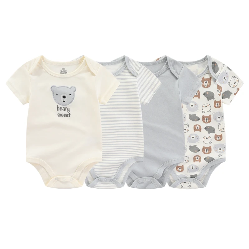 Kiddiezoom 4 ชิ้นฤดูร้อนแขนสั้นการ์ตูนเด็กทารกบอดี้สูทผ้าฝ้าย 100% ทารกแรกเกิดเสื้อผ้าเด็กผู้หญิง