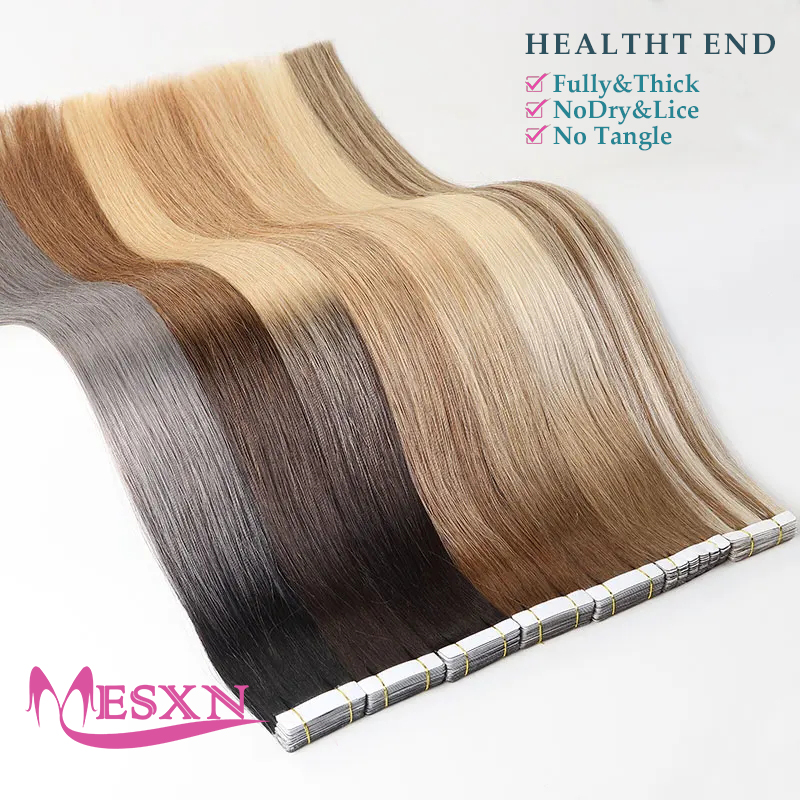 ตรงเทปต่อผมผมมนุษย์จริง NATURAL Hair EXTENSION 16 "-24" สีดําสีน้ําตาลสีบลอนด์ที่มองไม่เห็นสามารถย้อมสําหรับ Salon